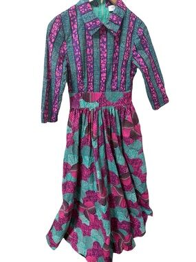 Nigerian designed Rahyma Exclusive Vibrant Pink and Teal Maxi Dress